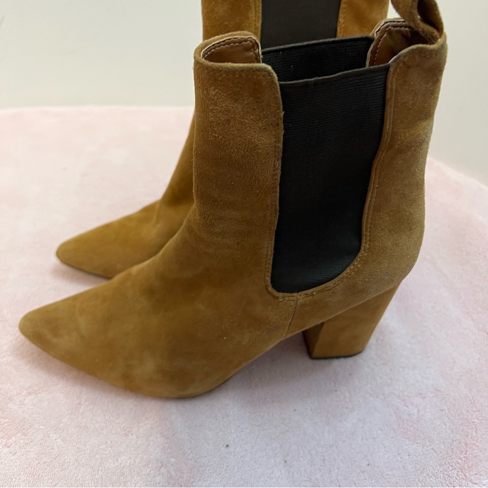 Steve Madden Pull On Brown Suede Leather Heel Boots Booties Sz 8.5